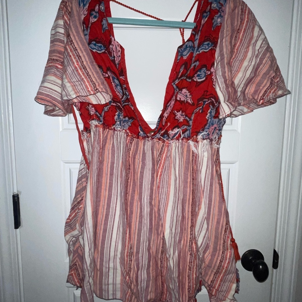 Free People Red and Blue Floral Mini Dress